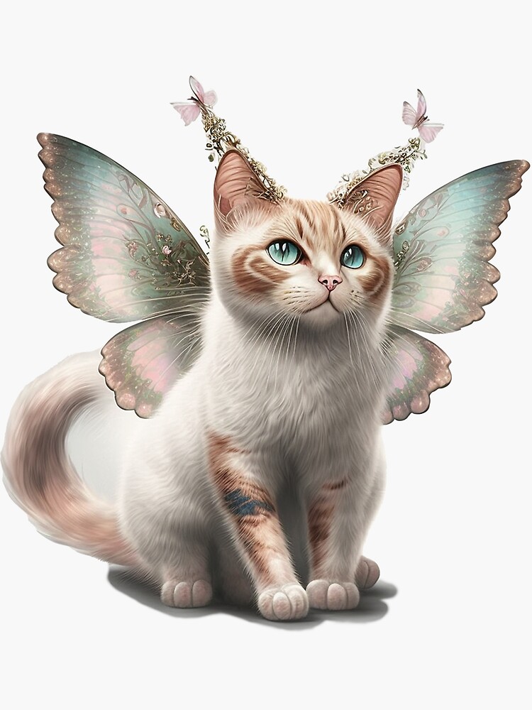 Sticker for Sale avec l'œuvre « Adorable chat féerique mignon avec des  ailes de papillon » de l'artiste photo4u2 | Redbubble