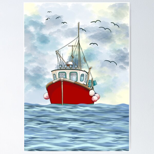 Fishing boat on the sea Poster
