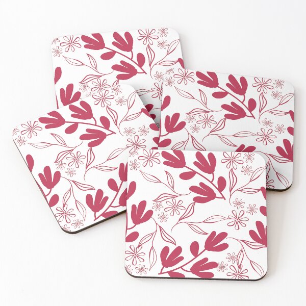 Item preview, Delicate leaves and flowers in viva magenta on white designed and sold by Ninaeva.