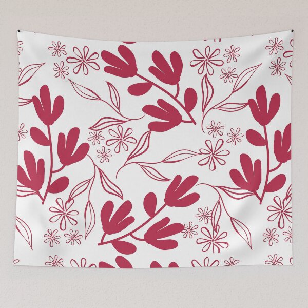 Item preview, Delicate leaves and flowers in viva magenta on white designed and sold by Ninaeva.