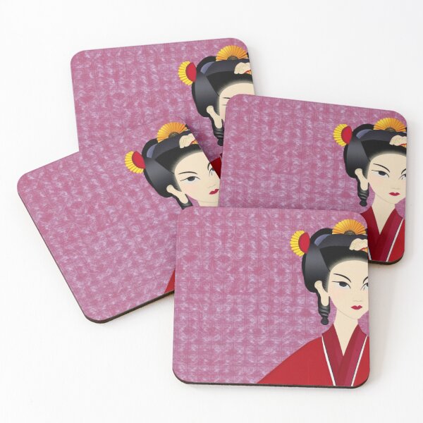 Item preview, Matte Geisha With Red Robe Red Background - Cartoon Style designed and sold by DesignerKin.