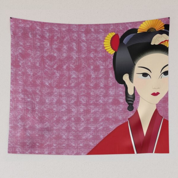 Item preview, Matte Geisha With Red Robe Red Background - Cartoon Style designed and sold by DesignerKin.