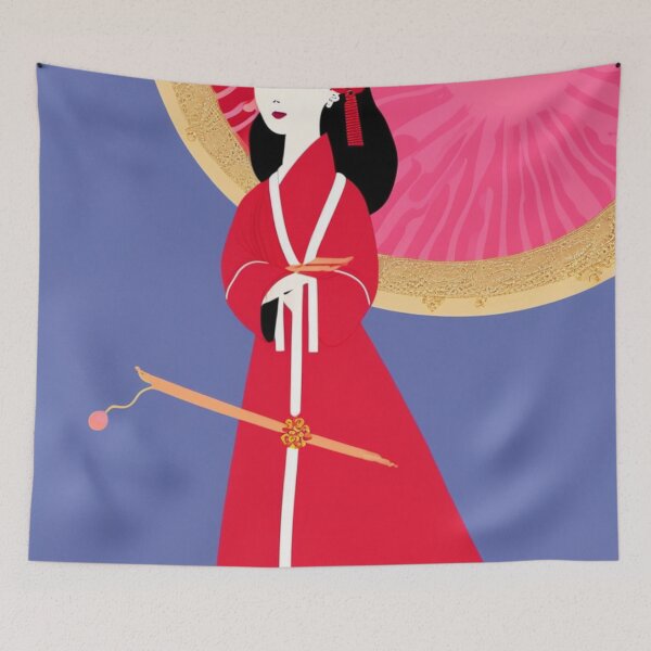 Item preview, Gorgeous Japanese Geisha With Red Sun- Cartoon Style designed and sold by DesignerKin.