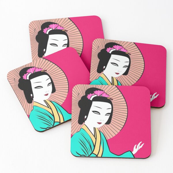 Item preview, Japan Blue Robed Geisha with Flowers in Hair - Cartoon Style designed and sold by DesignerKin.