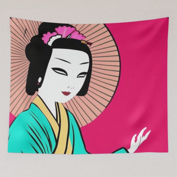 Item preview, Japan Blue Robed Geisha with Flowers in Hair - Cartoon Style designed and sold by DesignerKin.