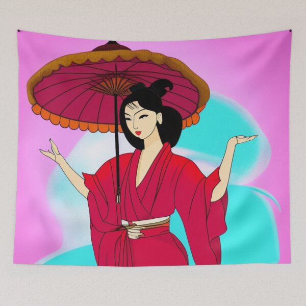 Item preview, Young Japanese Geisha with Umbrella- Cartoon Style designed and sold by DesignerKin.