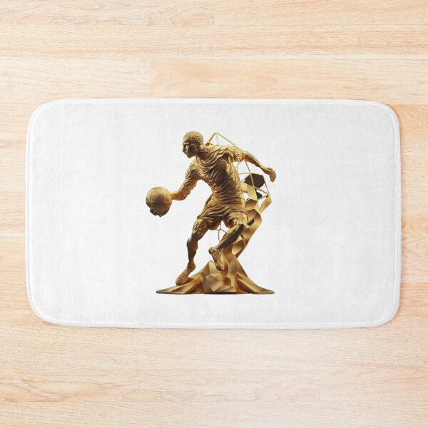 Item preview, epic detailed golden soccer player statue with ball, with dramatic sacred geometry lighting designed and sold by Makisat.
