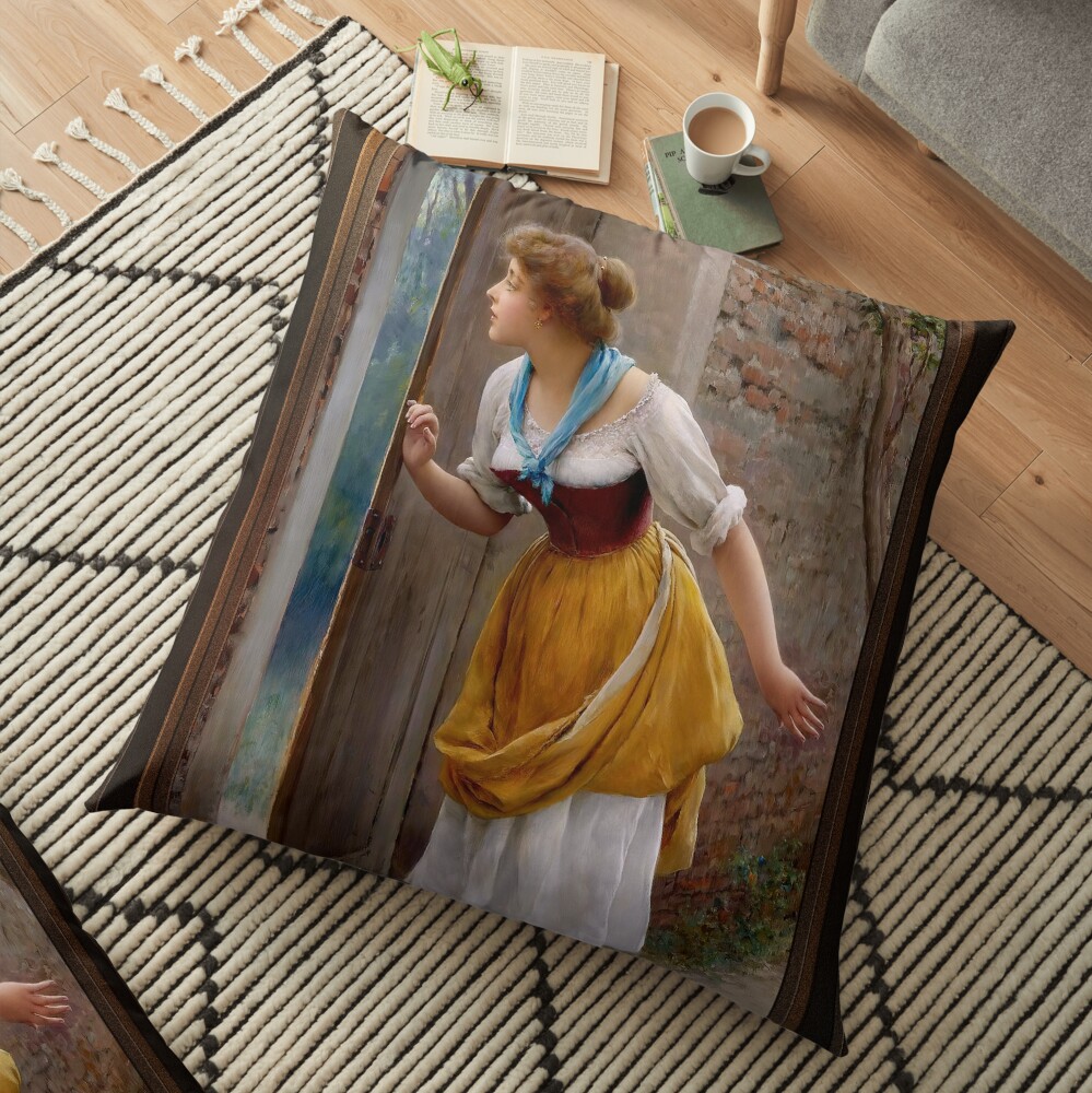 The Eavesdropper by Eugen von Blaas - A Compulsive Act 2 The Eavesdropper by Eugen von Blaas Remastered Xzendor7 Classical Art Old Masters Reproductions Floor Pillow