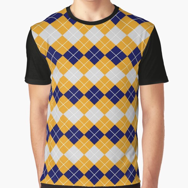 Navy and Saffron Argyle Pattern Graphic T-Shirt