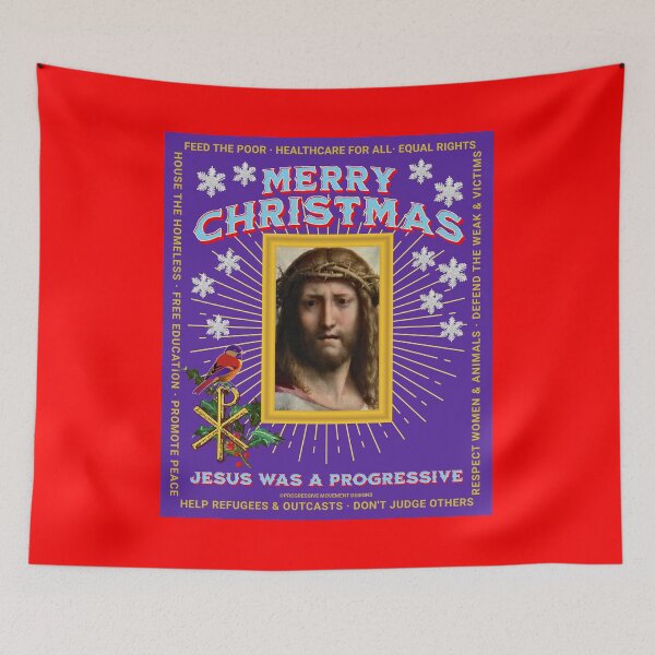 Item preview, PMD00064 Progressive Movement Designs Jesus was a progressive crown of thorns bird Merry Christmas not ugly sweater for Christian progressives designed and sold by ProgressiveLeft.