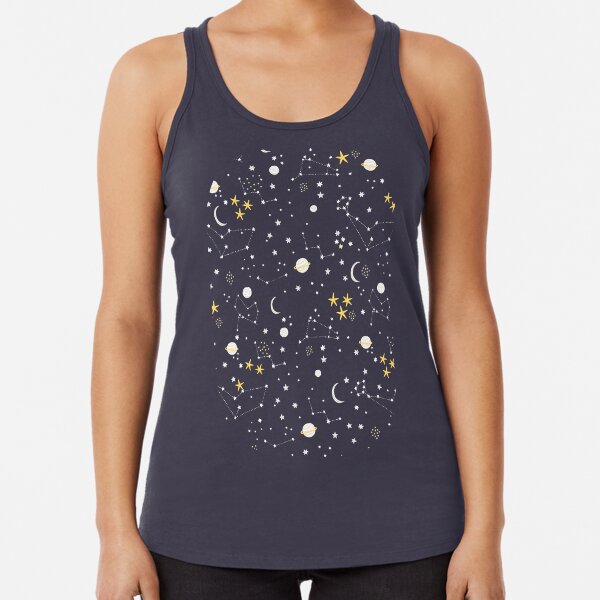 Galaxy - cosmos, moon and stars. Astronomy pattern. Cute cartoon universe design. Racerback Tank Top