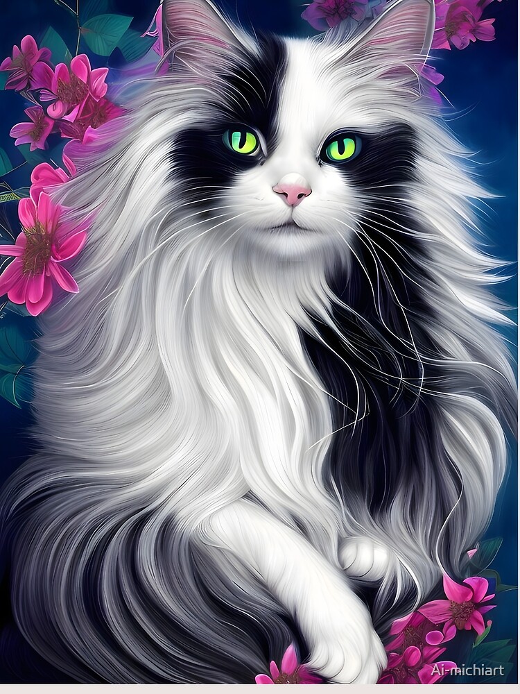"Black and White Cat Modern Digital Art" Poster for Sale by Ai