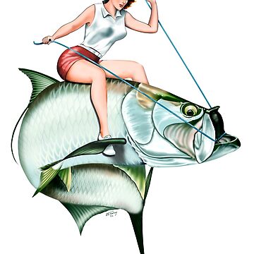 Tarpon Rider pinup girl riding a tarpon Mounted Print for Sale by Mary  Tracy