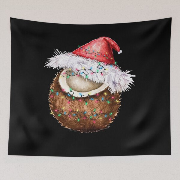 Artikelvorschau, Kokosnuss-Weihnachtsbaum beleuchtet Weihnachtsfrucht-Kokosnuss entworfen und verkauft von JasKei-Designs.