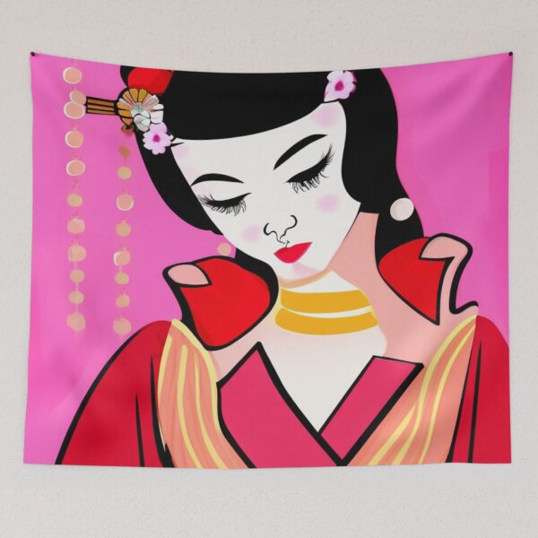 Item preview, Abstract Cartoon Geisha Pink Background designed and sold by DesignerKin.