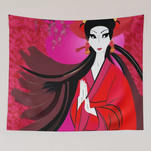 Item preview, Beautiful Long Haired Japanese Geisha with Umbrella- Cartoon Style designed and sold by DesignerKin.