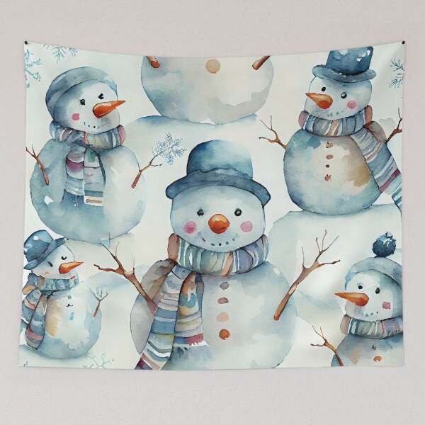 Item preview, Watercolor Christmas Snowmen Pattern Scarf  designed and sold by ClairesPatterns.