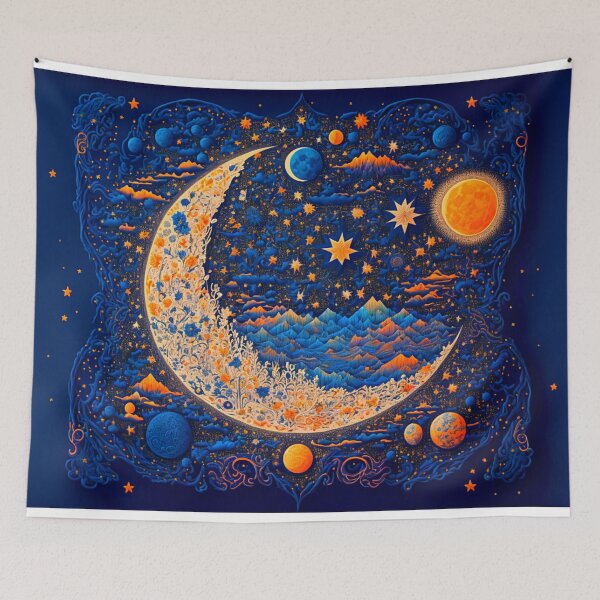 Item preview, full page old map of cosmic stars midnight blue sky Moon designed and sold by Itis-Whatitis.