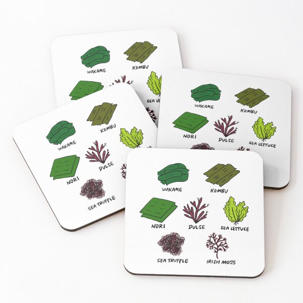 Item preview, Illustrated Types of Edible Seaweed including Wakame, Kombu, Nori, Dulse, Sea Lettuce, Sea Truffle, Irish Moss designed and sold by bonniemamadraws.