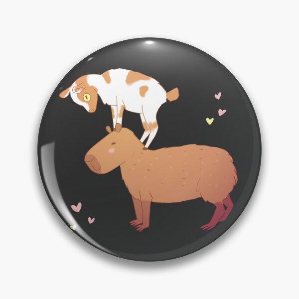 Item preview, capybara with a baby goat friend standing on its head - a cute cartoon capybara chilling designed and sold by Yarafantasyart.