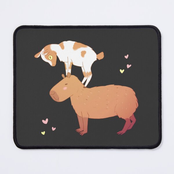 Item preview, capybara with a baby goat friend standing on its head - a cute cartoon capybara chilling designed and sold by Yarafantasyart.