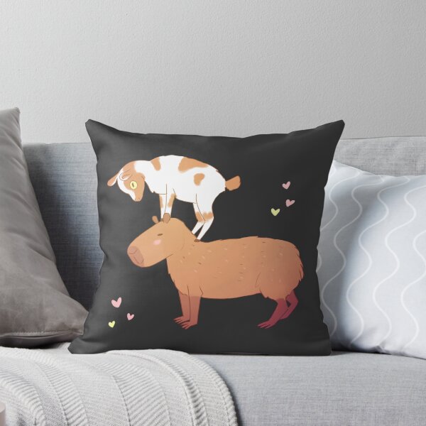 Item preview, capybara with a baby goat friend standing on its head - a cute cartoon capybara chilling designed and sold by Yarafantasyart.