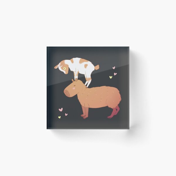Item preview, capybara with a baby goat friend standing on its head - a cute cartoon capybara chilling designed and sold by Yarafantasyart.