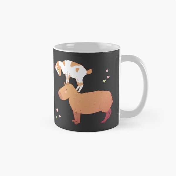 Item preview, capybara with a baby goat friend standing on its head - a cute cartoon capybara chilling designed and sold by Yarafantasyart.