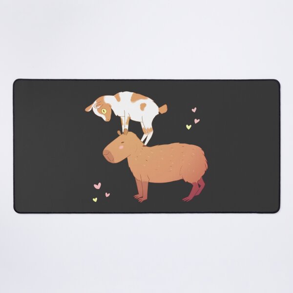 Item preview, capybara with a baby goat friend standing on its head - a cute cartoon capybara chilling designed and sold by Yarafantasyart.