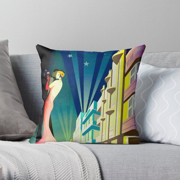 "SOUTH BEACH DANCERS" Art Deco Print Throw Pillow