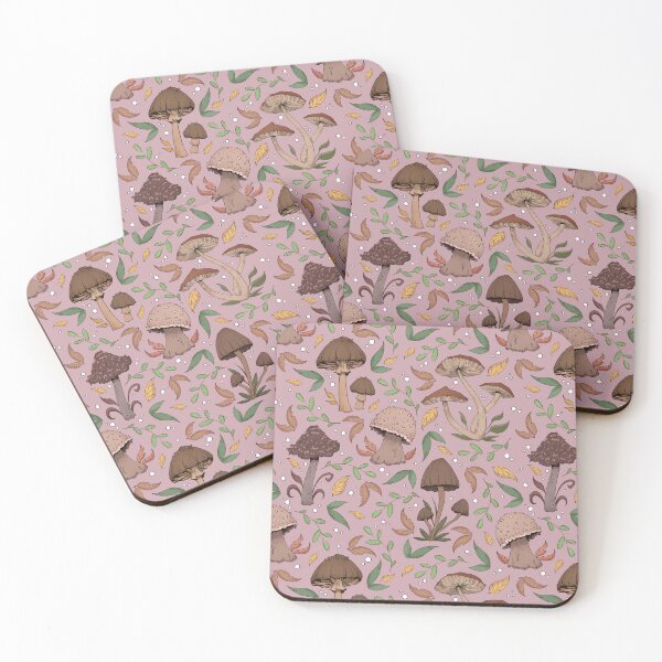Item preview, Autumnal Mushroom and Leaf Pattern Dusty Pink designed and sold by Shymoon-Art.