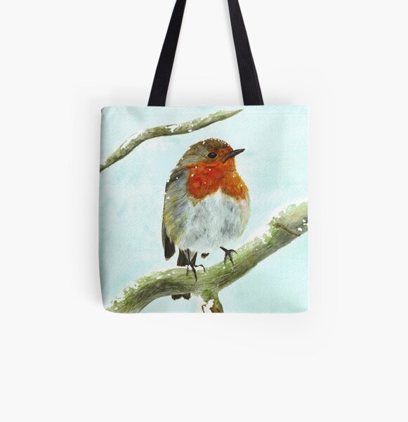 Winter Robin Watercolour All Over Print Tote Bag