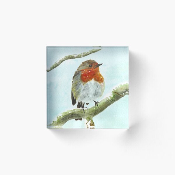 Winter Robin Watercolour Acrylic Block