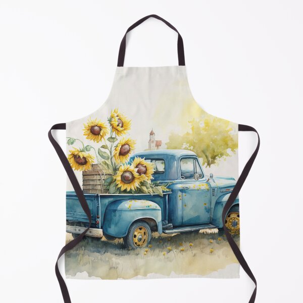 Item preview, Watercolor Blue Truck with Sunflowers on a Sunny Day designed and sold by cardinalhill.