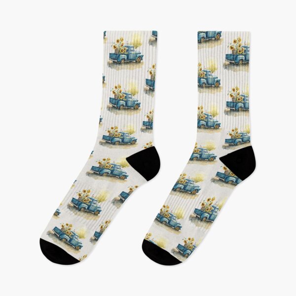 Item preview, Watercolor Blue Truck with Sunflowers on a Sunny Day designed and sold by cardinalhill.