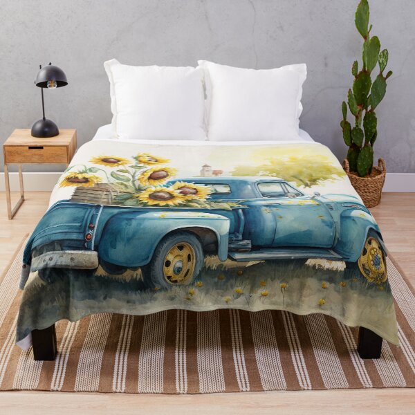 Item preview, Watercolor Blue Truck with Sunflowers on a Sunny Day designed and sold by cardinalhill.