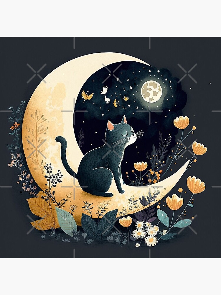 Download Cute Cat Aesthetic And Crescent Moon Wallpaper