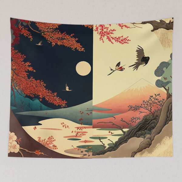 Item preview, Day and Night Japanese Landscape Illustration iPhone Case designed and sold by Dilematiccoma.