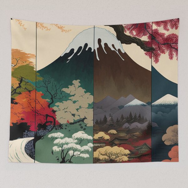 Item preview, Day and Night Japanese Fuji Mountain Landscape Illustration Scarves designed and sold by Dilematiccoma.