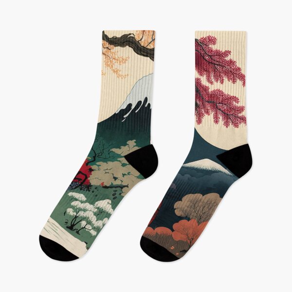 Item preview, Day and Night Japanese Fuji Mountain Landscape Illustration Scarves designed and sold by Dilematiccoma.