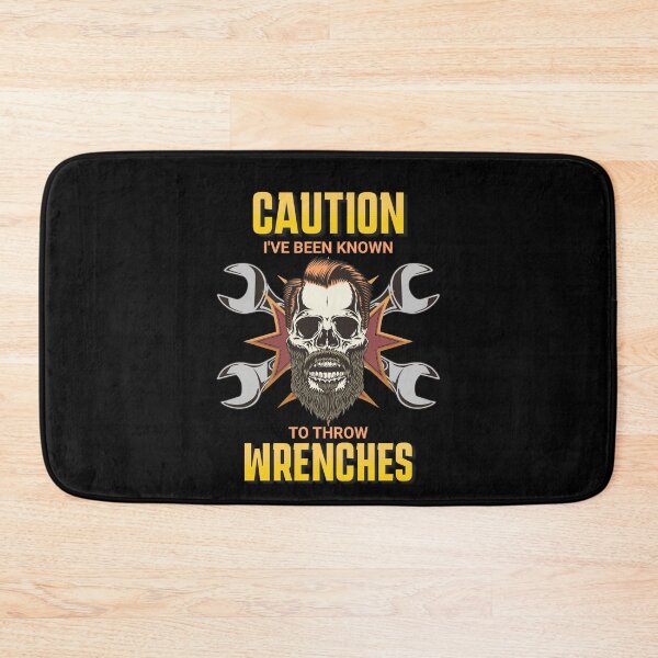 Item preview, Caution I've Been Known To Throw Wrenches Warning Funny Skull Racer Mechanic designed and sold by CarantinedChaos.
