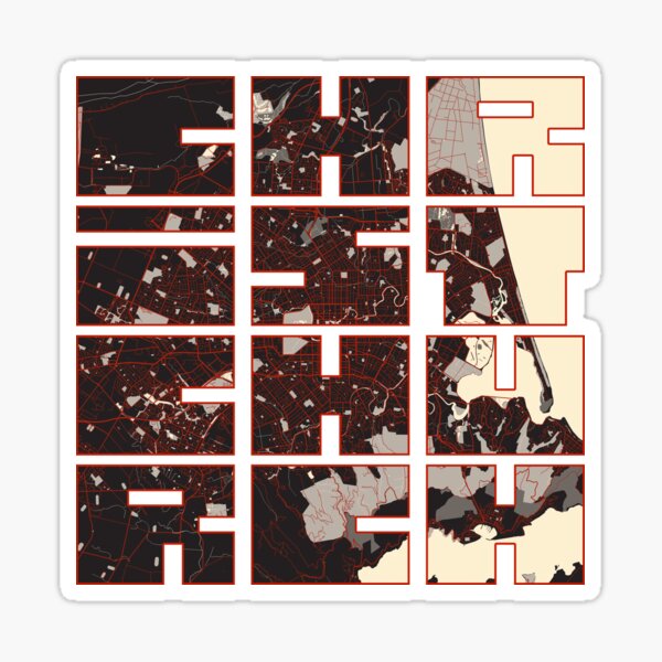 "Christchurch City Map of New Zealand Vector" Sticker for Sale by