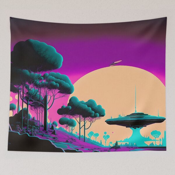 Item preview, Trippy world landscape Psychedelic Retro vibrant colours designed and sold by Akazox.