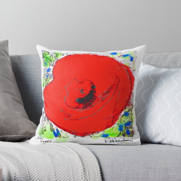 Red Poppy Flower Throw Pillow