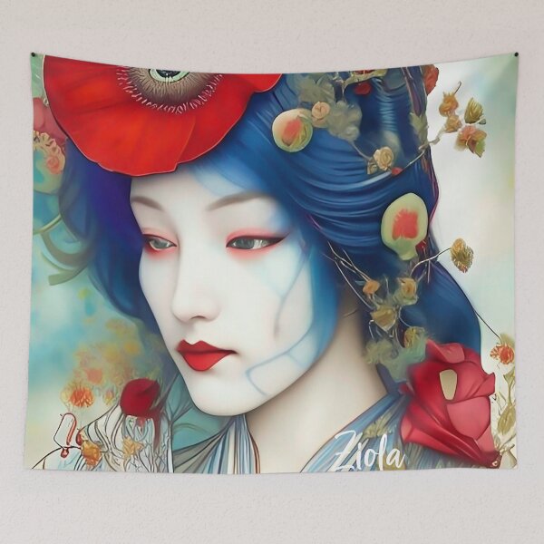 Item preview, Cool Dreamy Floral Surreal Japanese Geisha Girl designed and sold by ZiolaRosa.
