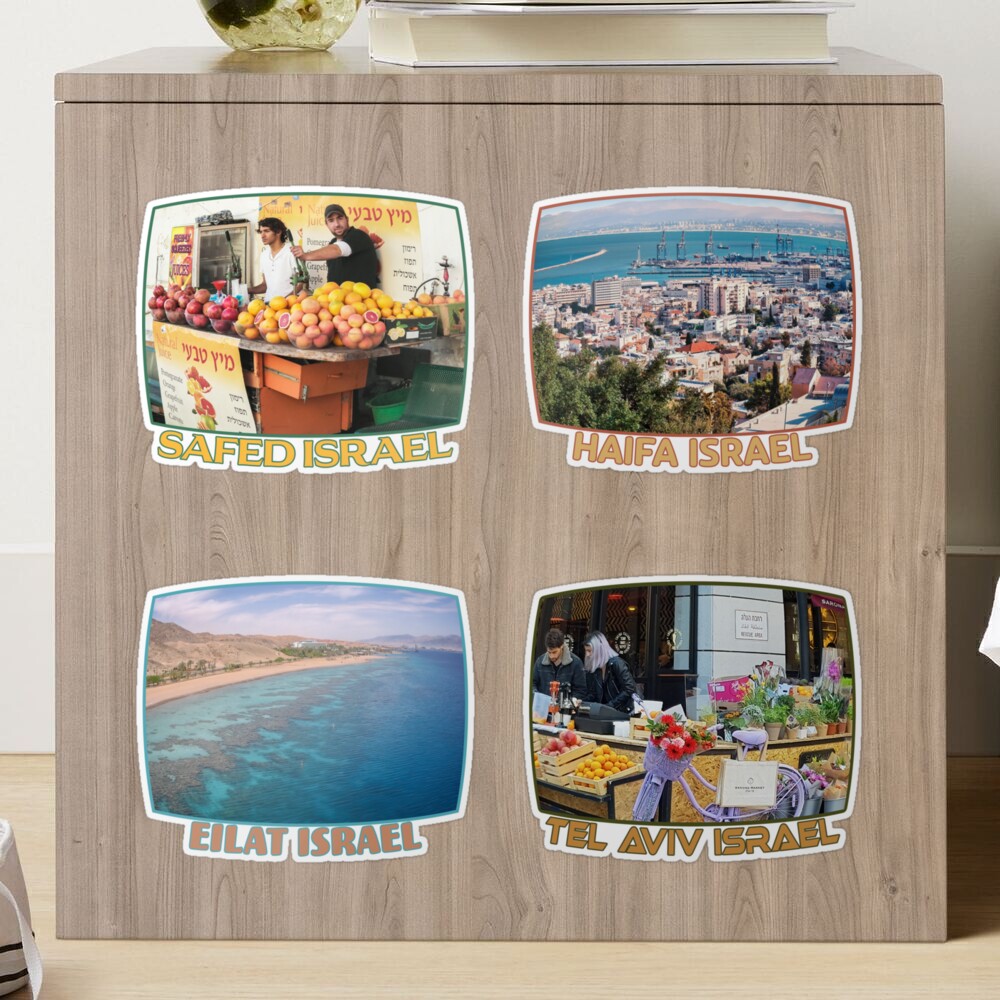Israel, Cities. Safed, Haifa, Eilat, Tel Aviv - Sticker Pack. Sticker