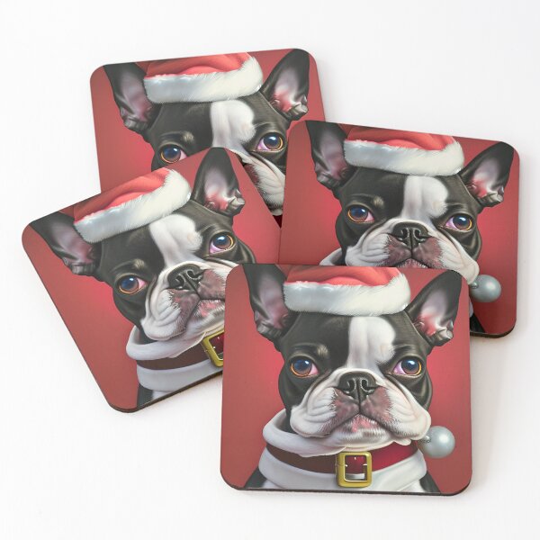 Item preview, Christmas Boston Terrier Wearing A Santa Hat designed and sold by ZenEverAI.