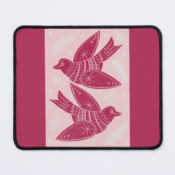 Item preview, Pink Christmas Turtle Doves with holly and foliage Linoprint repeat pattern designed and sold by NattyDesigns.