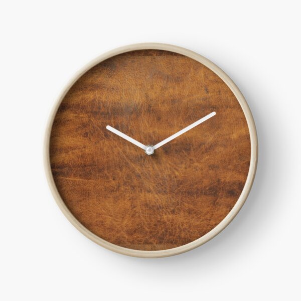 Tan Brown Old Leather | Ethical Cowhide and Skin Clock
