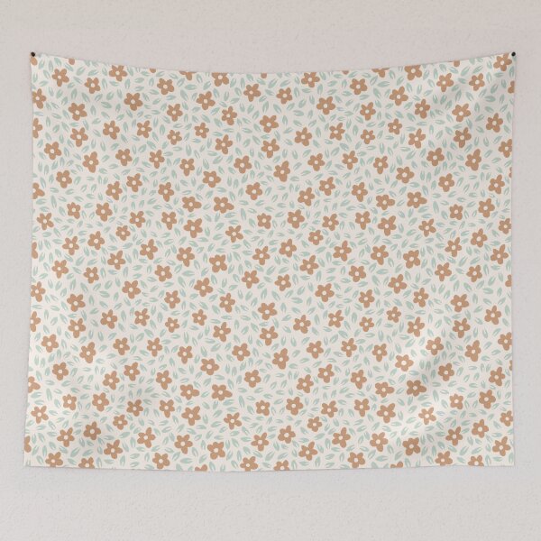 Item preview, hand drawn ditsy floral - aqua and orange designed and sold by Chelsea Jay.